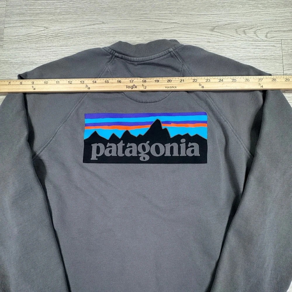 Patagonia Mens Sweatshirt Fitz Roy Logo Grey Small Organic Cotton Pullover